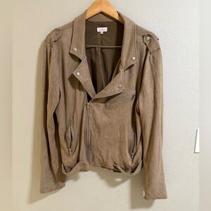 Pixley Taupe Faux Suede Moto Jacket - Size XXL